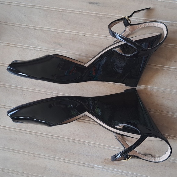Arturo Chiang Black Patent Leather Peep Toe Ankle Strap Wedge Heels - Picture 14 of 14